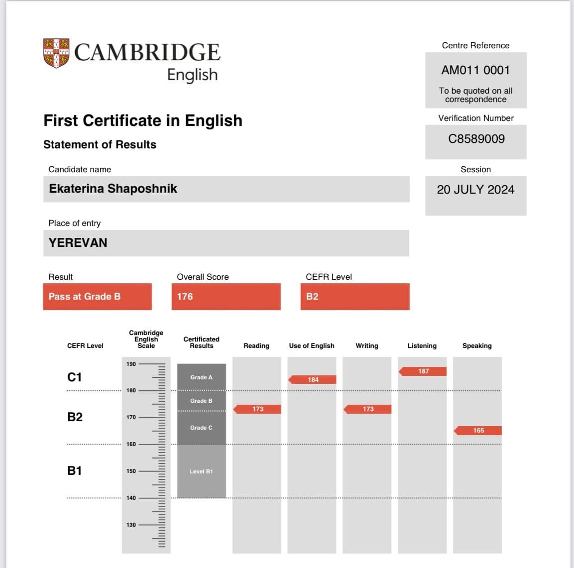 Сертификат Ekaterina Shaposhnik